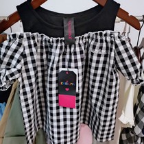 Real Pat Foreign Trade Original Single Short child clothing Summer Women CUHK Scout short sleeve dolls Checkered Vest Fake two blouses