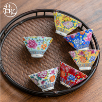 Enamel color teacup Ceramic Kung fu master cup Single cup Ceramic tea cup Tea cup Single Chinese home office