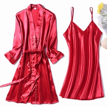 Sleepwear female Summer Ice Sexy Red Wedding Pyjamas Spring Autumn New Wedding Pyjamas Bridal Bridesmaid Wedding Bridesmaid Harness