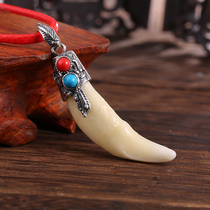 True black dog teeth Carry the Year of the Ox pendant Small teeth Silver wolf teeth necklace Net red ins pendant Year of life jewelry