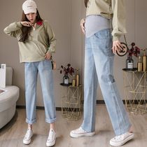 Pregnant women jeans trousers spring loose straight wide leg pants spring and autumn women wear tide mother pants spring pants