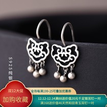 Ancient clumsy long life lock earrings earrings s925 sterling silver ethnic style earrings retro Chinese style Chinese earrings