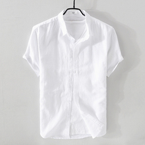 Mens linen short-sleeved shirt 2021 summer linen mens clothing trend summer casual cotton linen shirt