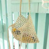 Mimoi vintage rope ins Wind hollow hand woven shoulder bag tote bag beach swimsuit travel bag handbag