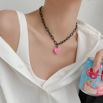 Pink love necklace 2021 new female ins hip hop cold wind personality niche design sense wild chain