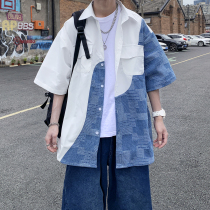 Splicing shirt male short sleeve summer design Sense Puffy coat in trend haven wind shirt