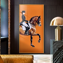 Crystal porcelain painting porch decorative painting Knight figure painting light luxury modern aisle living room hanging painting warm black horse wall painting