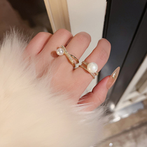 Gentle temperament pearl diamond ring two-piece suit fashion personality zircon opening adjustable ring advanced feeling