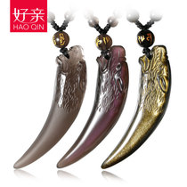 Good pro-ice color eye obsidian wolf tooth pendant mens necklace lucky amulet student crystal jewelry