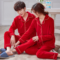 Large size red pajamas Female year of life island velvet winter mouse year Male coral velvet thickened home clothes couple