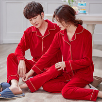 Large size red pajamas Female year of life island velvet winter mouse year Male coral velvet thickened home clothes couple