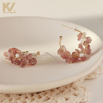 Strawberry crystal earrings UNIQUE DESIGN TEMPERAMENT PEARL EARRINGS Gentle Superior Lukewarm Wind Ear Adorned Female