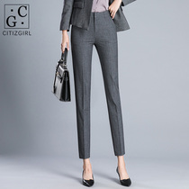 CG suit pants womens nine-point pants 2021 spring new slim straight tube thin professional tooling cigarette pipe long pants