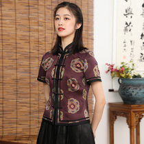 Autumn water ballad original Republic of China style improved cheongsam top female short silk fragrant cloud yarn retro Chinese Tang costume tea suit