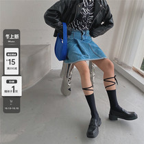 LET ME SEE cool girl strappy autumn and winter socks childrens stockings ins tide pure black simple stockings