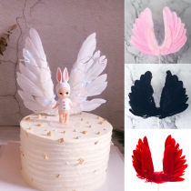 Beautiful angel wings feather plug-in birthday cake turn candy creative dessert table plug flag planting ornaments