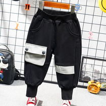 Childrens clothing childrens spring and autumn pants 2021 Korean version of boys thin casual pants small children sports pants pants pants Black Tide