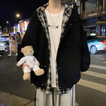 Fake two overalls jacket mens spring Korean version trendy loose ins 100 hitch-port wind-coat subtidal spring and autumn jacket