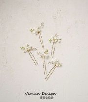 Simple flower rhinestone styling hairpin hairpin 3 sets bridal white flower romantic branch hair accessories headdress