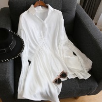 France 2021 summer new shirt female design sense niche foreign style white long sleeve asymmetric loose shirt