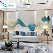 New Chinese hard bag TV background wall artistic conception landscape landscape line simple bedside soft bag mural living room sofa bedroom
