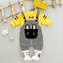 Newborn baby clothes spring clothes split newborn male baby spring and autumn one year old and half three months foreign gas cute pure cotton