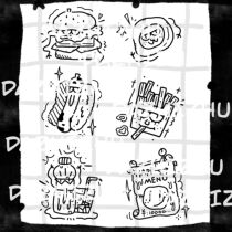 (Big Only Pig At Home) Black & White Fast Food Original Cartoon Waterproof Cool Dark Black Fun Floral Arm Tattoo Sticker