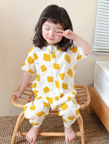 Sleepbag children summer gauze children sleeping anti-kick goddamn artificial short sleeve sleeve sleeve sleeve pajamas air conditioning room