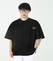 Dosho mens small fresh Korean style simple loose T-shirt mens solid color chest label design couple short sleeves