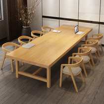 Brief modern solid wood meeting table strip table Nordic retro negotiating desk chair combined computer training table