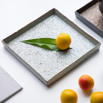 Japanese handmade coarse ceramic tableware Square dishes plate set Household retro tableware Simple microwave