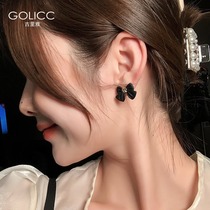 Black bow earrings simple personality Net red temperament Korean earrings 925 sterling silver needle earrings