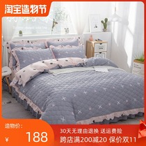 Cotton full set of padded bed skirt four-piece cotton warm winter thickened duvet cover bedspread Fitted sheet bedding