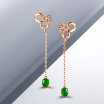 Kun Hao jewelry natural jade earrings 18K gold inlaid jade earrings womens natural Myanmar jade earrings
