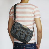 Original new Japan-ROK men and women denim mens and womens denim collection of ancient postscript packages with flat single shoulder bag dead flying sloped satchel trend