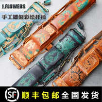 J flowers Handmade Leather Bag 6 Hole Nine Club Bucket JF Carved Chinese Black 8 American Large Head Billiard Cartridge