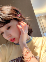 BORAKOO Korea Dongdaemun 19 Shara self-retention~Cream yellow striped collar letter loose light T-shirt