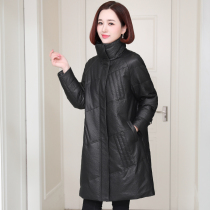 zqqz Leather Down Jacket Women Long 2021 New Sheep Leather Thick Stand Collar Leather Leather Jacket Jacket 2135