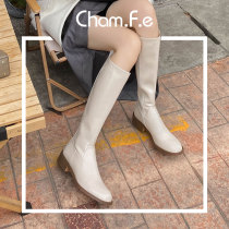 Autumn and Winter new high biker boots white leather chunky-heel nv xue zi leather surest bu guo xi boots 202C