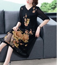 High-end size womens heavy industry embroidery dress Taiwan mesh summer dress new mother temperament belly long skirt