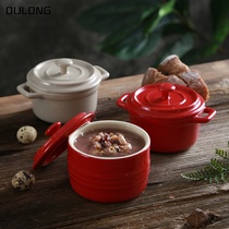 Baby Assisted Rice Cooker Steamed Egg Bowl High Temperature Resistant Japan Style Home Ceramic Double Ear Stew Baby Steamed Chicken Egg Spoon Bowl