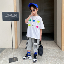 Childrens clothing boys summer suit 2021 new childrens foreign style Boy Summer boy short sleeve handsome two-piece set