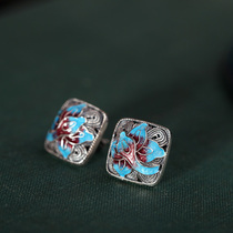 S925 Sleeping Lotus Flower Silver Ear Ring Burn Blue Earthen View Tealan Classical Palace Ducal Wind Temperament Womens Earbuds Pure Silver Ear Nail