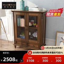  American low cabinet storage cabinet European wine cabinet furniture Retro country full solid wood ash wood living room locker glass