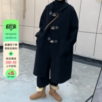 HTBT customized age - reduced cow corner button double - sided cashmere coat in the long - range 22 Korean version of black loose hair coat