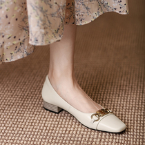 Coarse heel single shoes 2021 Spring and Autumn New Fashion Square head buckle professional low heel womens shoes small fragrant wind flat shoes