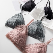 French bralette triangle cup girl flat chest small chest thin underwear summer without steel ring ultra-thin lace bra