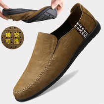 Casual Leather Shoes Male spring Summer Inn Wind Business Authentic Leather Soft Bottom Hollowed-out Breathable Trend 100 Hitch Bean Shoes