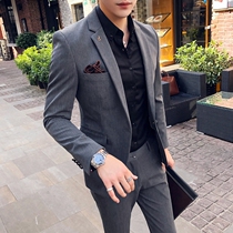 Autumn new suit mens suit Korean version of the youth best man dress slim trend suit casual suit two-piece suit
