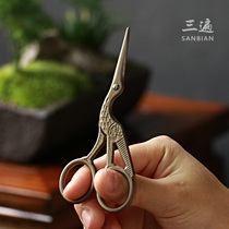 Three-pass retro household small scissors handmade paper-cut knife cut tea bag packaging Stainless steel Japanese tea ceremony accessories